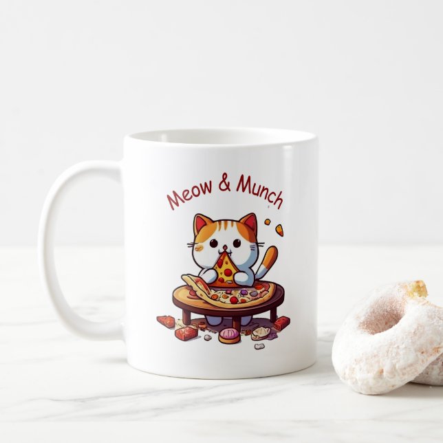 Meow & Munch Pizza-Katzenbecher Kaffeetasse (Mit Donut)