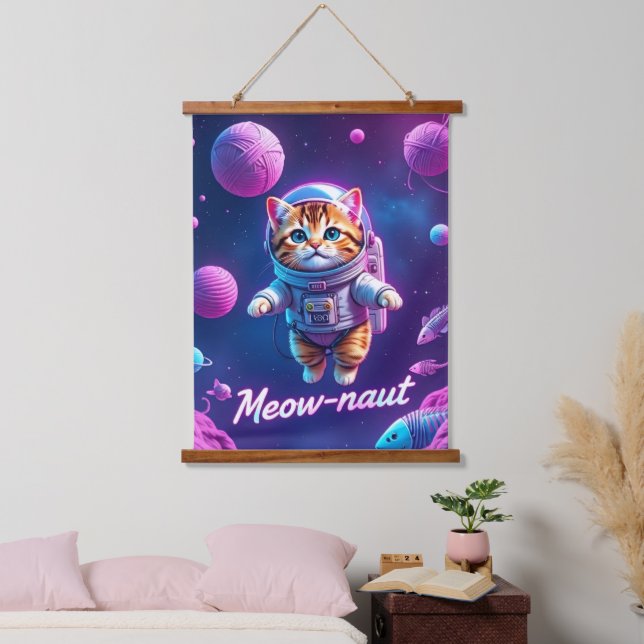 Meow-naut Wandteppich Mit Holzrahmen (Schlafzimmer)