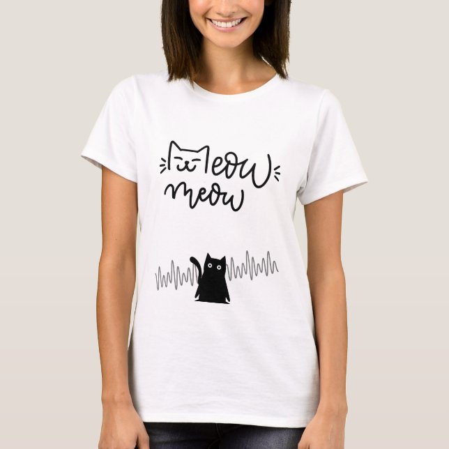 Meow Niedlich Cat Face Heartbeat T-Shirt (Vorderseite)