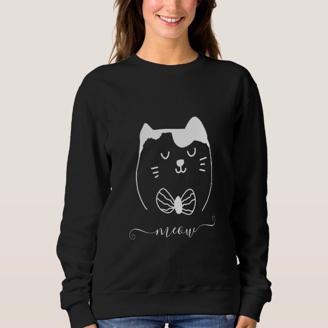 Meow Niedlich Cat Zeichnend Sweatshirt (Vorderseite)