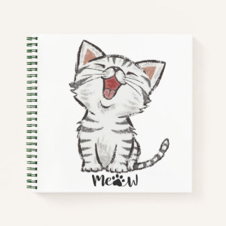 Meow Niedlich Funny Gray Cat Kitten Lächeln Notebo Notizbuch