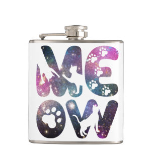 Meow - Niedliche CAT-Silhouetten und Paw-Prints Flachmann
