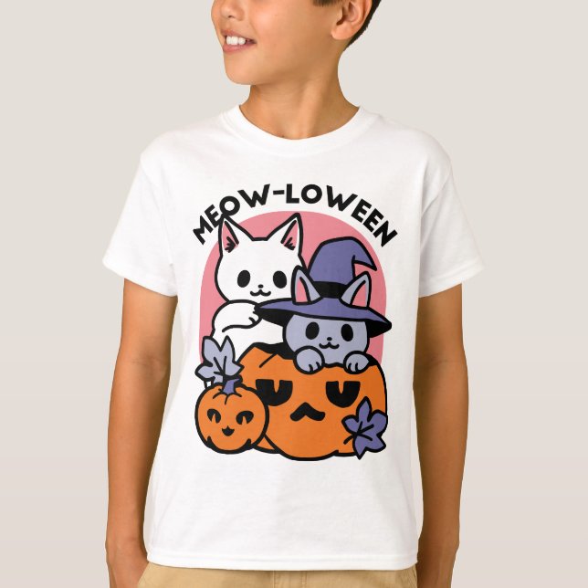 Meow - Niedliches Halloween Cat Design T-Shirt (Vorderseite)