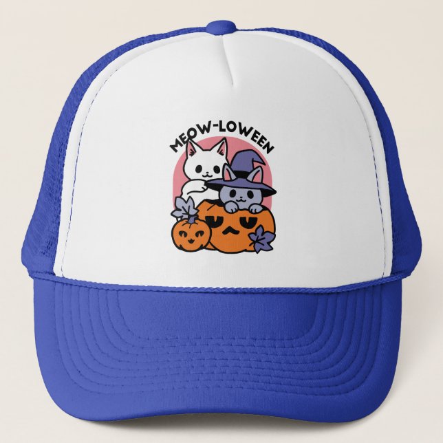 Meow - Niedliches Halloween Cat Design Truckerkappe (Vorderseite)