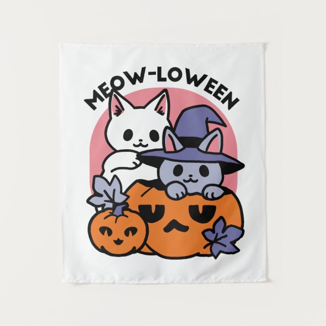 Meow - Niedliches Halloween Cat Design Wandteppich (Vorderseite)