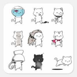 Meow Nine Lives Quadratischer Aufkleber