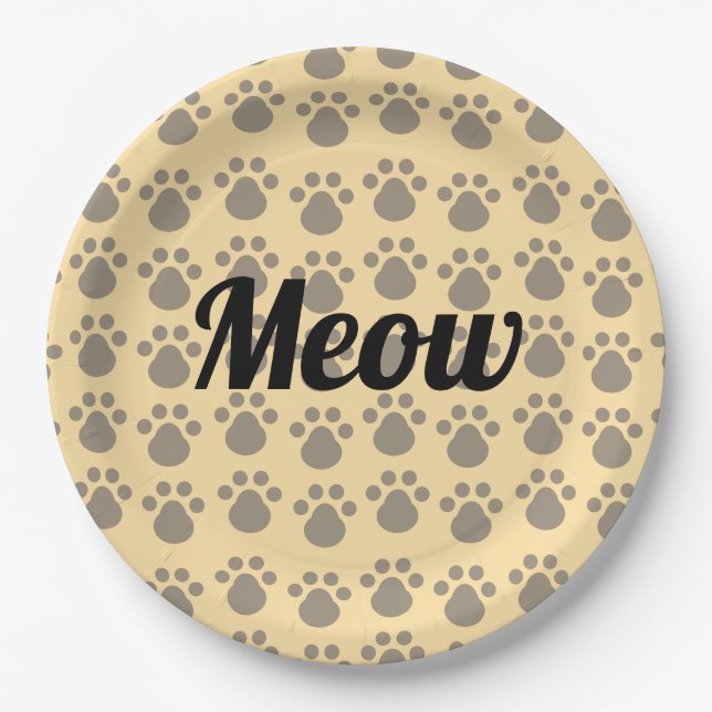Meow, Paw Prints Pappteller (Vorderseite)