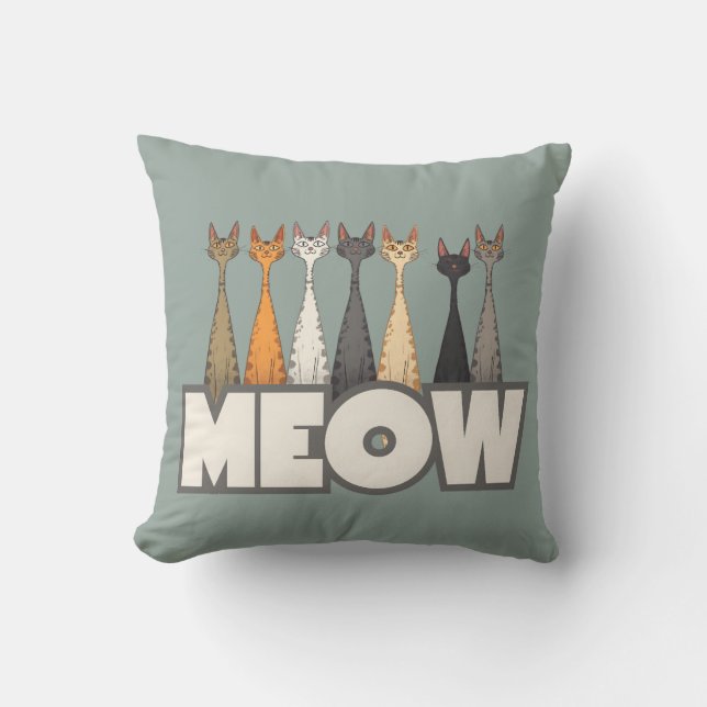 Meow Peeking Cats Funny Sage Green Cat Lover Print Kissen (Vorderseite)