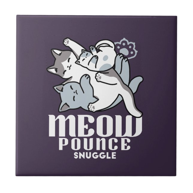Meow Pounce Snuggle - Niedliche schlafende Katzen Fliese (Vorderseite)