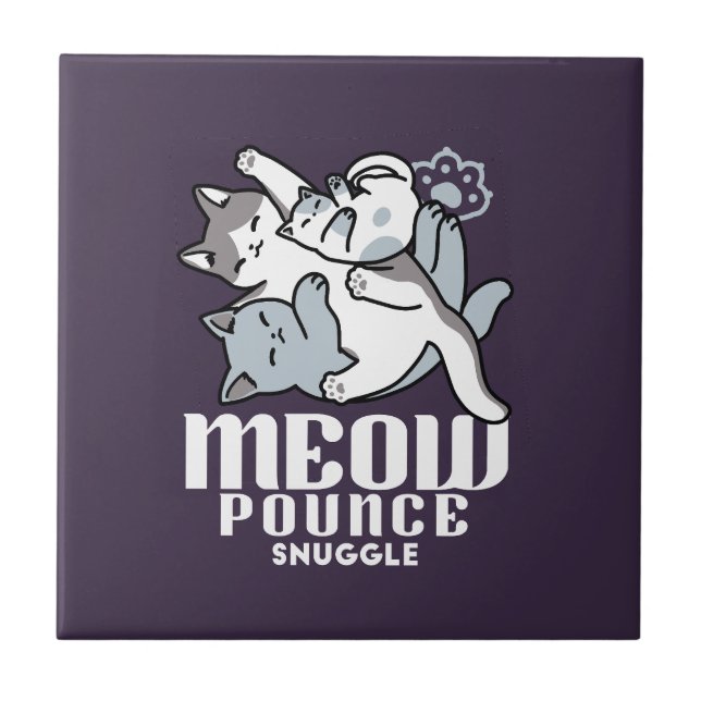 Meow Pounce Snuggle - Niedliche schlafende Katzen Fliese (Vorderseite)