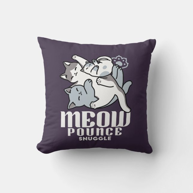 Meow Pounce Snuggle - Niedliche schlafende Katzen Kissen (Vorderseite)