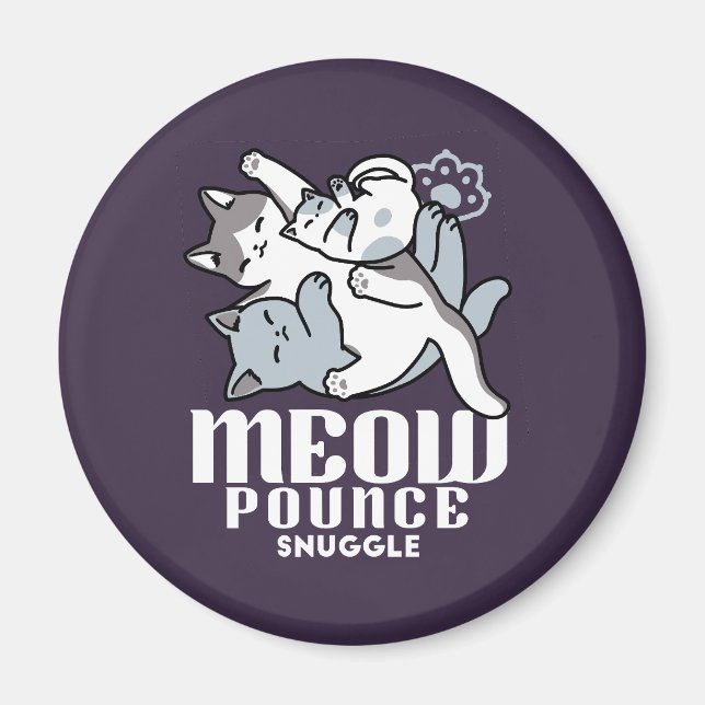 Meow Pounce Snuggle - Niedliche schlafende Katzen Magnet (Vorne)