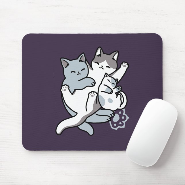 Meow Pounce Snuggle - Niedliche schlafende Katzen Mousepad (Mit Mouse)