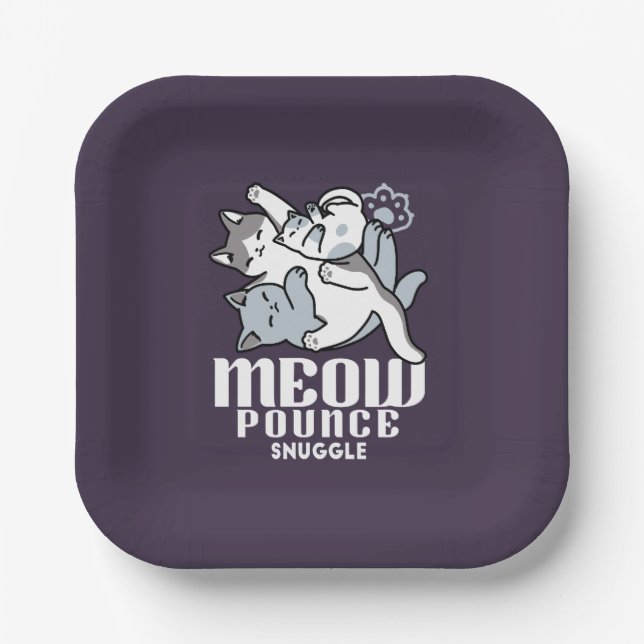 Meow Pounce Snuggle - Niedliche schlafende Katzen Pappteller (Vorderseite)