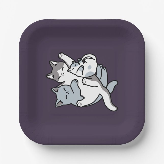 Meow Pounce Snuggle - Niedliche schlafende Katzen Pappteller (Vorderseite)