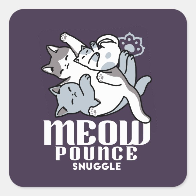 Meow Pounce Snuggle - Niedliche schlafende Katzen Quadratischer Aufkleber (Vorderseite)