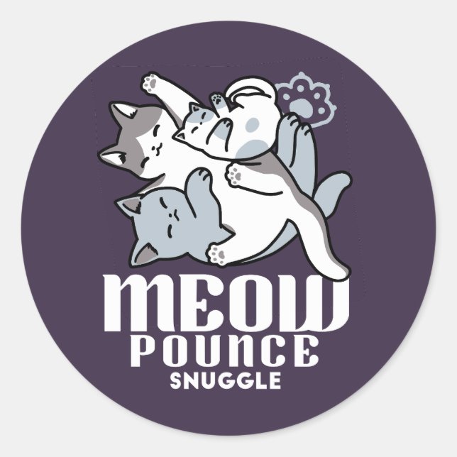 Meow Pounce Snuggle - Niedliche schlafende Katzen Runder Aufkleber (Vorderseite)