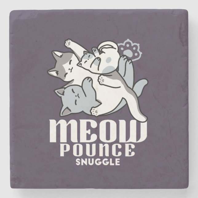 Meow Pounce Snuggle - Niedliche schlafende Katzen Steinuntersetzer (Vorderseite)