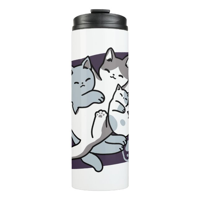 Meow Pounce Snuggle - Niedliche schlafende Katzen Thermosbecher (Vorderseite)