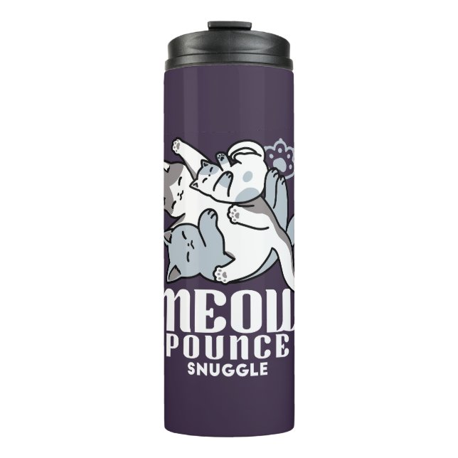 Meow Pounce Snuggle - Niedliche schlafende Katzen Thermosbecher (Vorderseite)