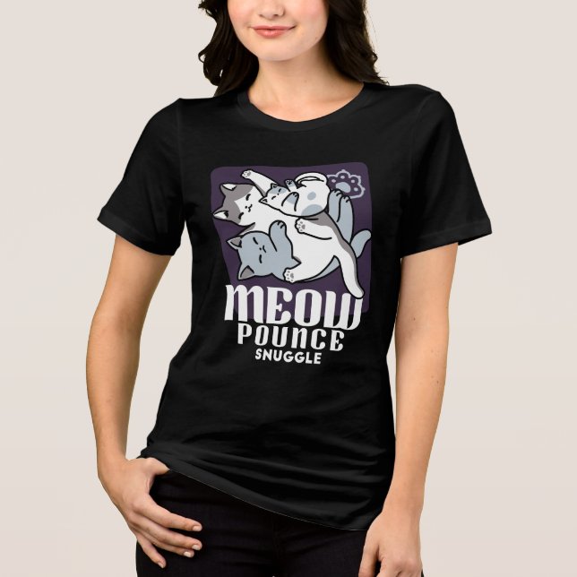 Meow Pounce Snuggle - Niedliche schlafende Katzen Tri-Blend Shirt (Vorderseite)