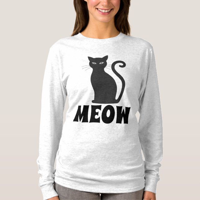 MEOW SCHWARZE CAT-T - SHIRT (Vorderseite)