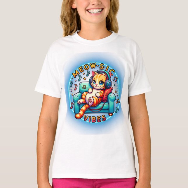 Meow-sic Vibes Cat Musik hören T-Shirt (Vorderseite)
