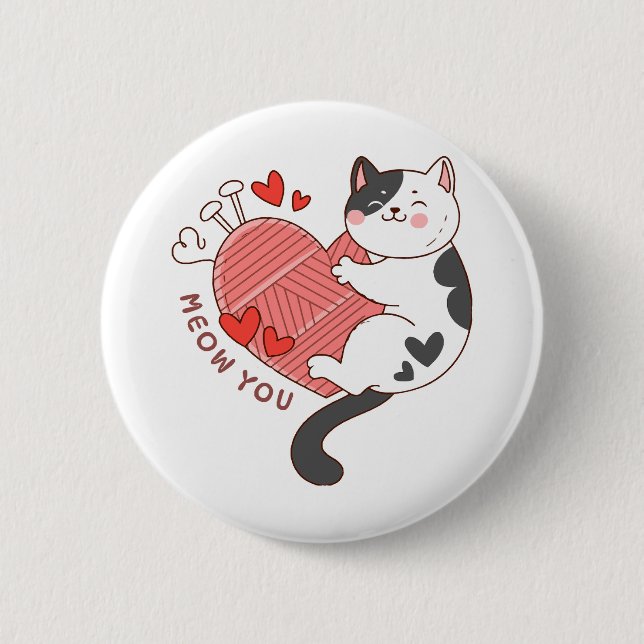 Meow Sie Niedlich Cat Valentinstag Button (Vorderseite)