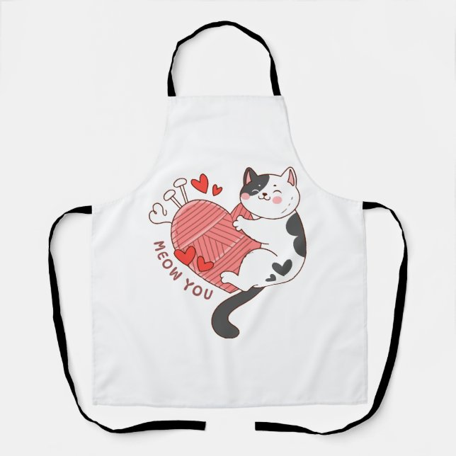 Meow Sie Niedlich Cat Valentinstag Schürze (Vorderseite)