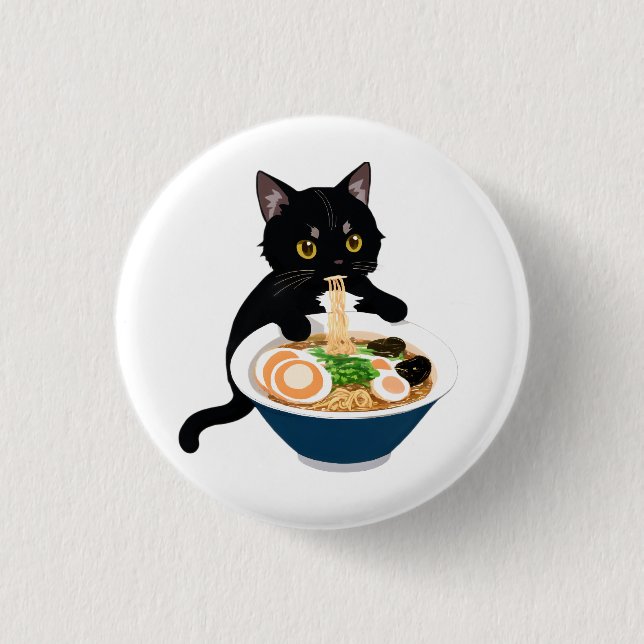Meow-tastic Ramen Fest: Niedliches Cat-Abzeichen Button (Vorderseite)