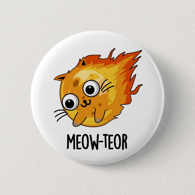 Meow-teor Funny Meteor Pun Button (Vorderseite)