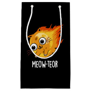 Meow-teor Funny Meteor Pun Dark BG Kleine Geschenktüte