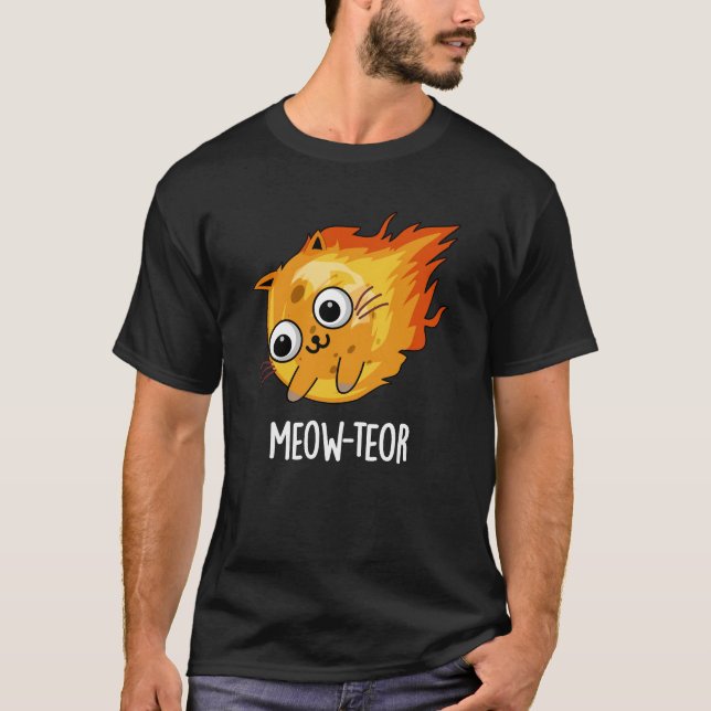 Meow-teor Funny Meteor Pun Dark BG T-Shirt (Vorderseite)
