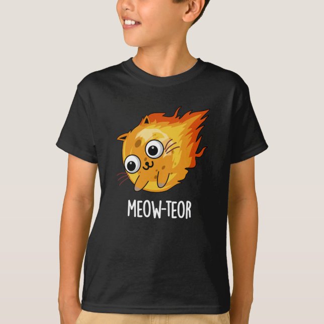 Meow-teor Funny Meteor Pun Dark BG T-Shirt (Vorderseite)