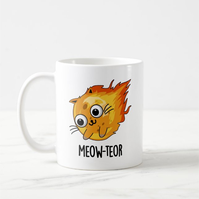 Meow-teor Funny Meteor Pun Kaffeetasse (Links)