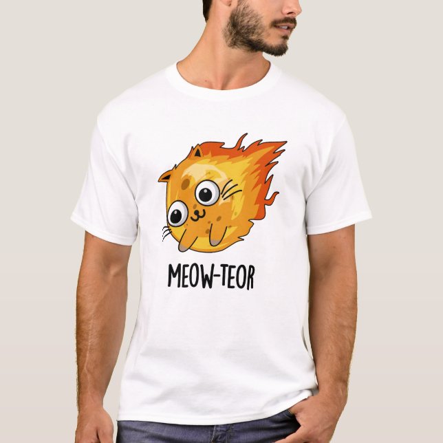 Meow-teor Funny Meteor Pun T-Shirt (Vorderseite)