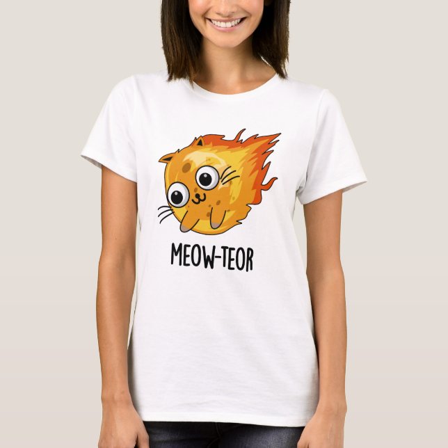 Meow-teor Funny Meteor Pun T-Shirt (Vorderseite)