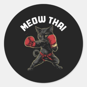 Meow Thai Funny Muay Thai Boxing Cat Martial Arts Runder Aufkleber