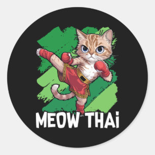 Meow Thai Funny Muay Thai Boxing Cat Martial Arts Runder Aufkleber