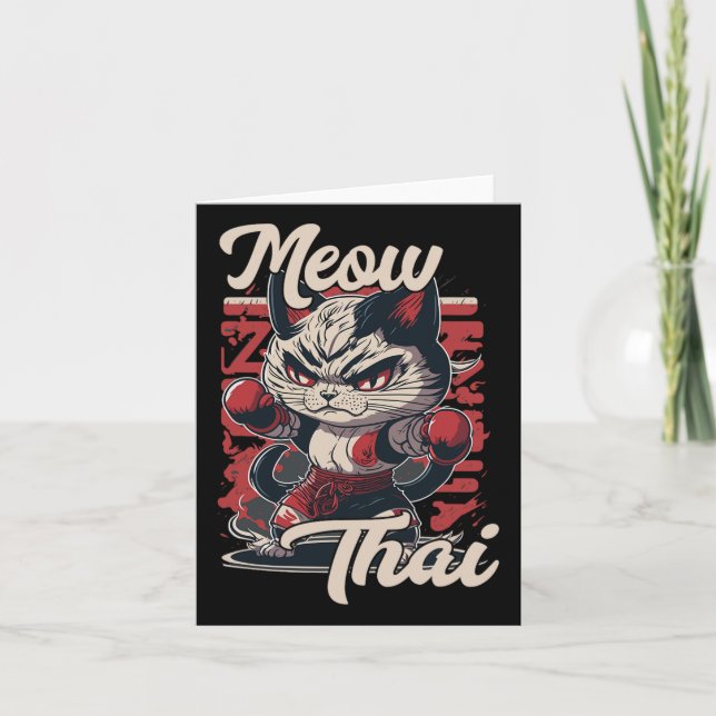 Meow Thai Kämpfer Kat Muay Thai Boxkatze für Männe Karte (Vorderseite)