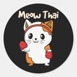Meow Thai Martial Arts Cat Jiu-jitsu Karate Fighte Runder Aufkleber