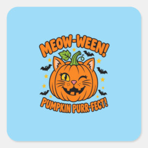 Meow Ween Kürbis Purrfect Süße Katze Halloween T-S Quadratischer Aufkleber