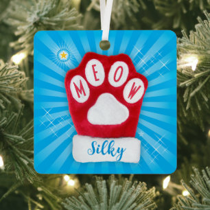 MEOW Weihnachts Weihnachtskatze Red Mitten Sterne Ornament Aus Metall