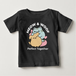 Meow & Woof perfekt zusammen - Niedliche Katze und Baby T-shirt