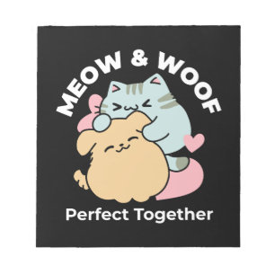 Meow & Woof perfekt zusammen - Niedliche Katze und Notizblock