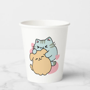 Meow & Woof perfekt zusammen - Niedliche Katze und Pappbecher