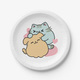 Meow & Woof perfekt zusammen - Niedliche Katze und Pappteller