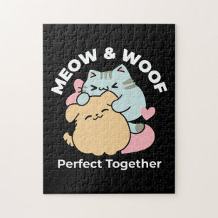 Meow & Woof perfekt zusammen - Niedliche Katze und Puzzle