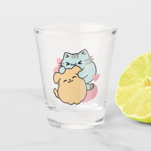 Meow & Woof perfekt zusammen - Niedliche Katze und Schnapsglas