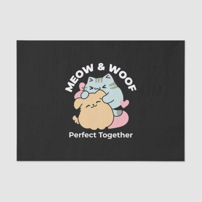Meow & Woof perfekt zusammen - Niedliche Katze und Seidenpapier (Vorderseite)
